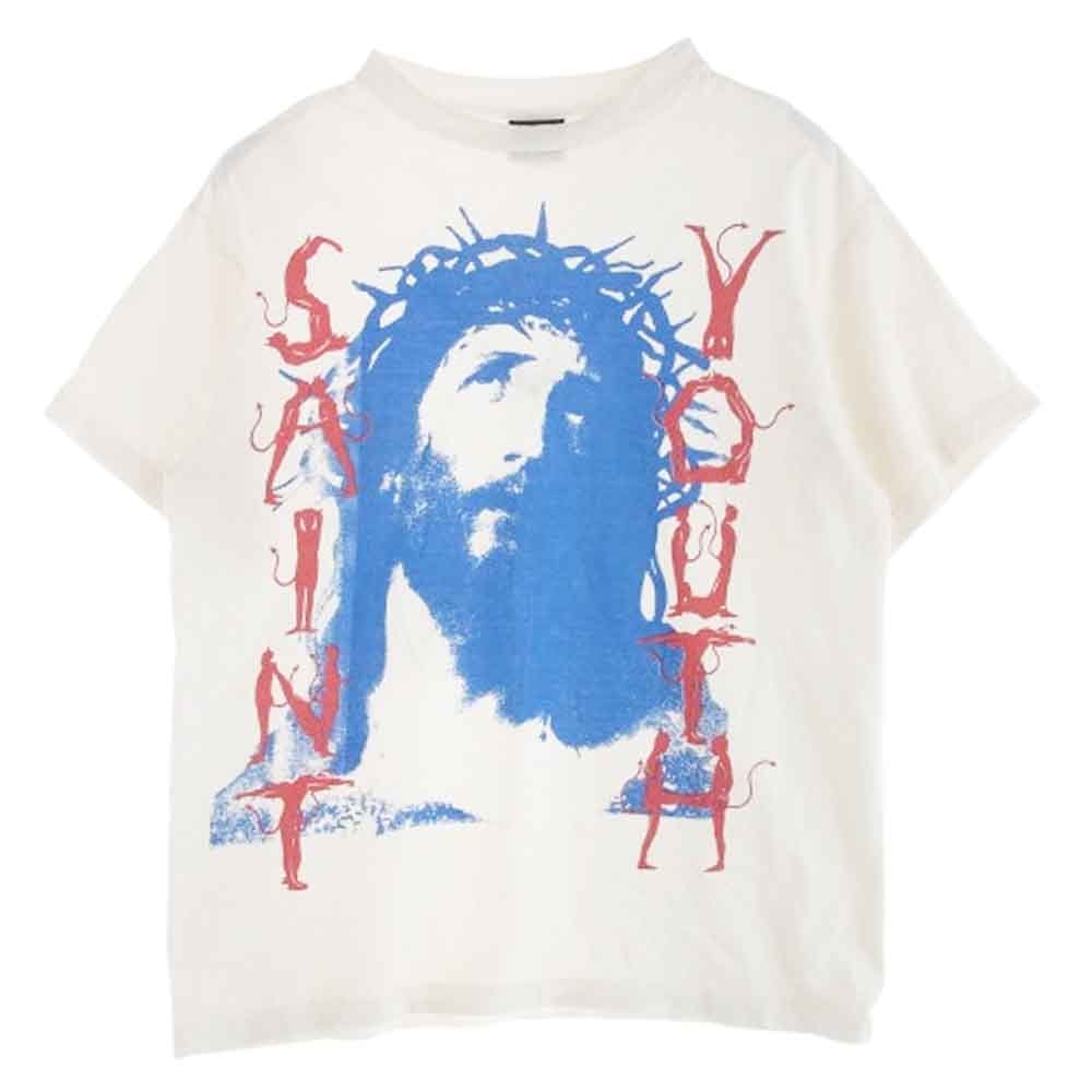 SAINT MICHAEL セントマイケル Tシャツ 23SS SM-S23-0000-015 SAINT YOUTH プリント Tシャツ 半袖カットソー ベージュ系 M【中古】