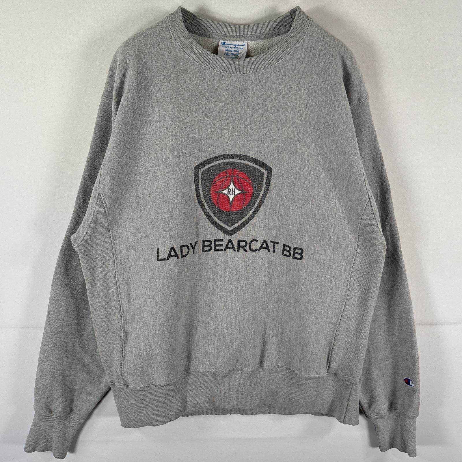 古着 チャンピオン Champion スウェット リバースウィーブ トレーナー プルオーバー クルーネック デザインプリント MEDIUM グレー メンズ