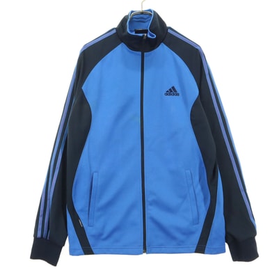 adidas アディダス バイカラー ワンポイントロゴ 長袖 トラックジャケット S ブルー系 ブラック