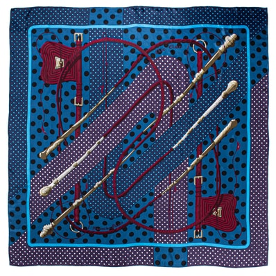 HERMES エルメス カレ140 Clic-Clac a Pois クリック・クラック・ドット スカーフ ショール ストール シルク ネイビー ブルー【中古】