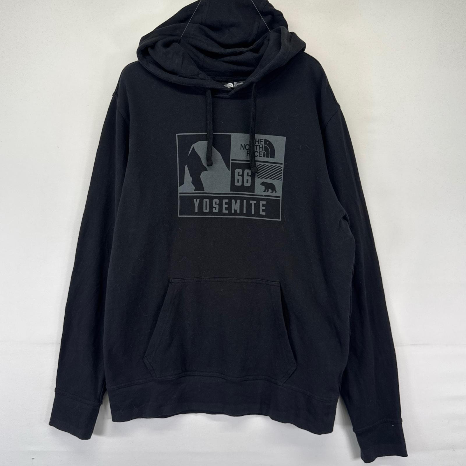 古着 ザ・ノースフェイス THE NORTH FACE パーカー プルオーバー プリントロゴ 裏起毛 スウェット L  ブラック系 プリント メンズ