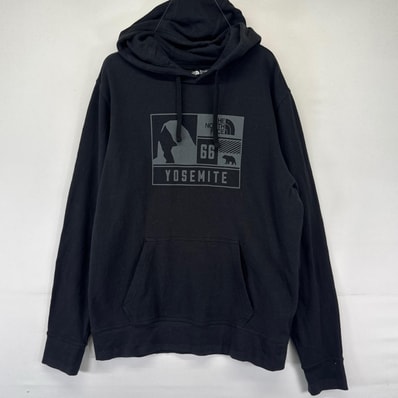 古着 ザ・ノースフェイス THE NORTH FACE パーカー プルオーバー プリントロゴ 裏起毛 スウェット L ブラック系 プリント メンズ