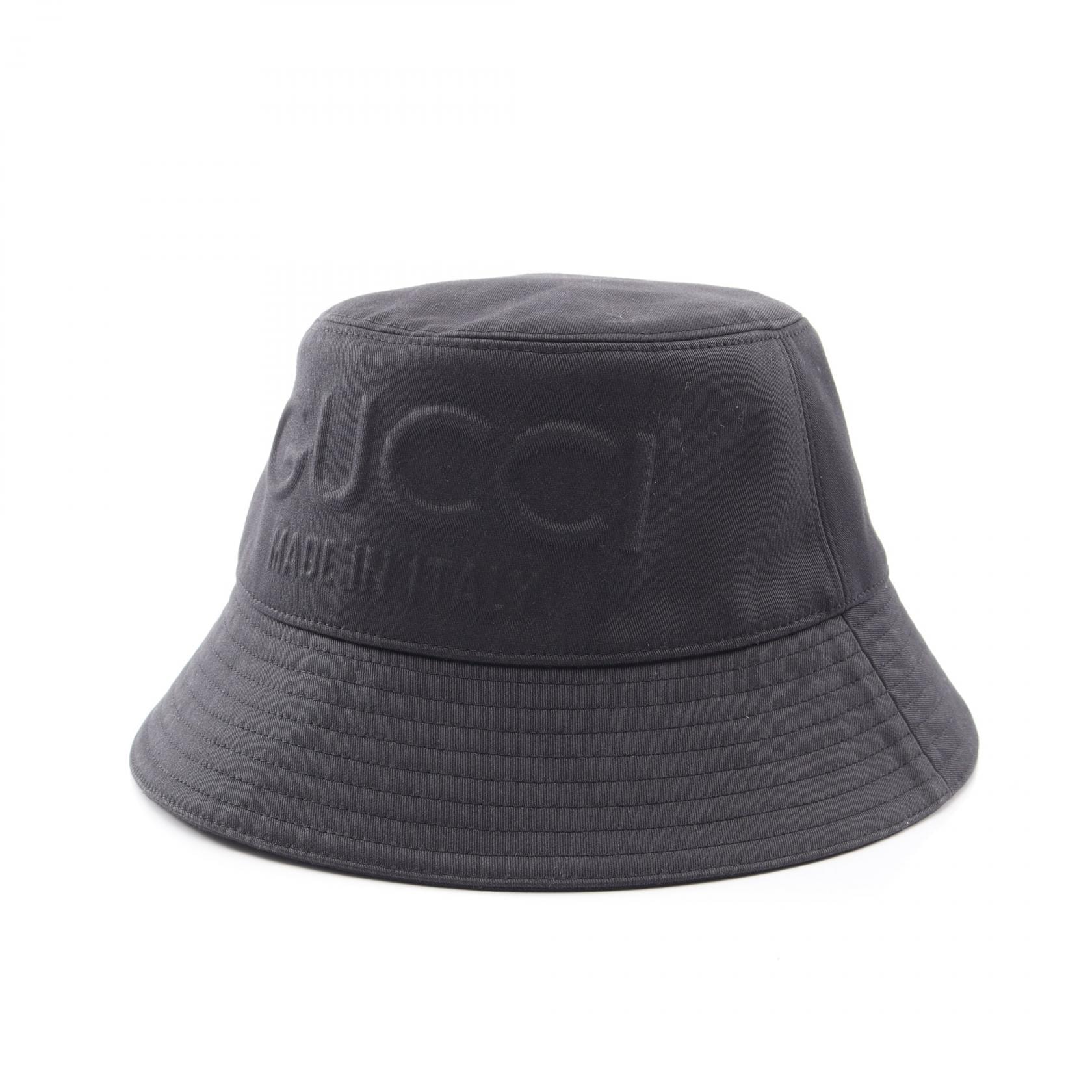 グッチ GUCCI エンボスロゴ バケット ハット 帽子 コットン メンズ レディース ブラック系 780430 【中古】