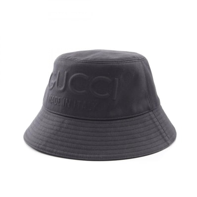 グッチ GUCCI エンボスロゴ バケット ハット 帽子 コットン メンズ レディース ブラック系 780430 【中古】