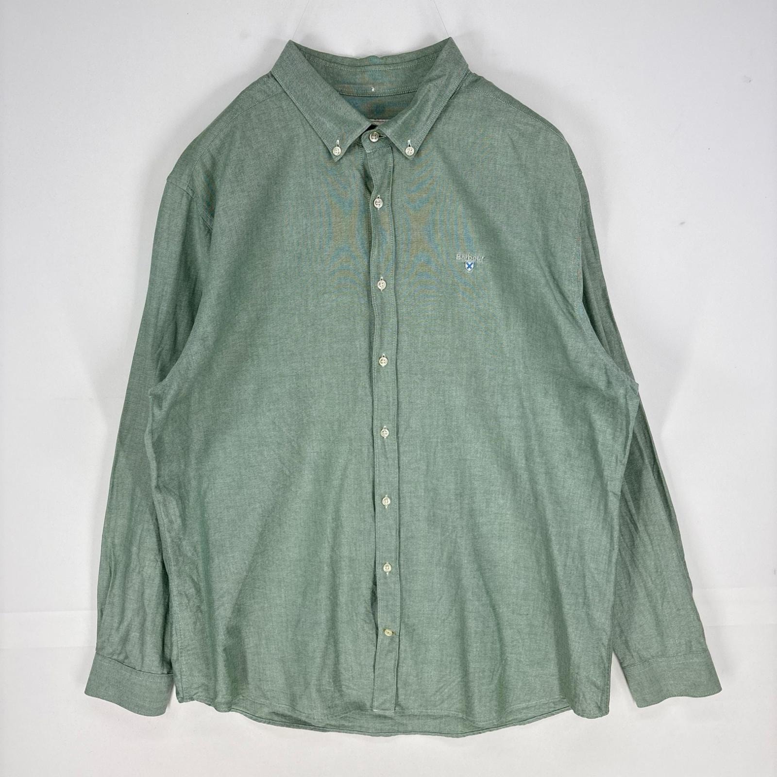 古着 バブアー Barbour 長袖シャツ ボタンダウン ワンポイント ロゴ刺繍 ロングスリーブ 2XL グリーン系 メンズ