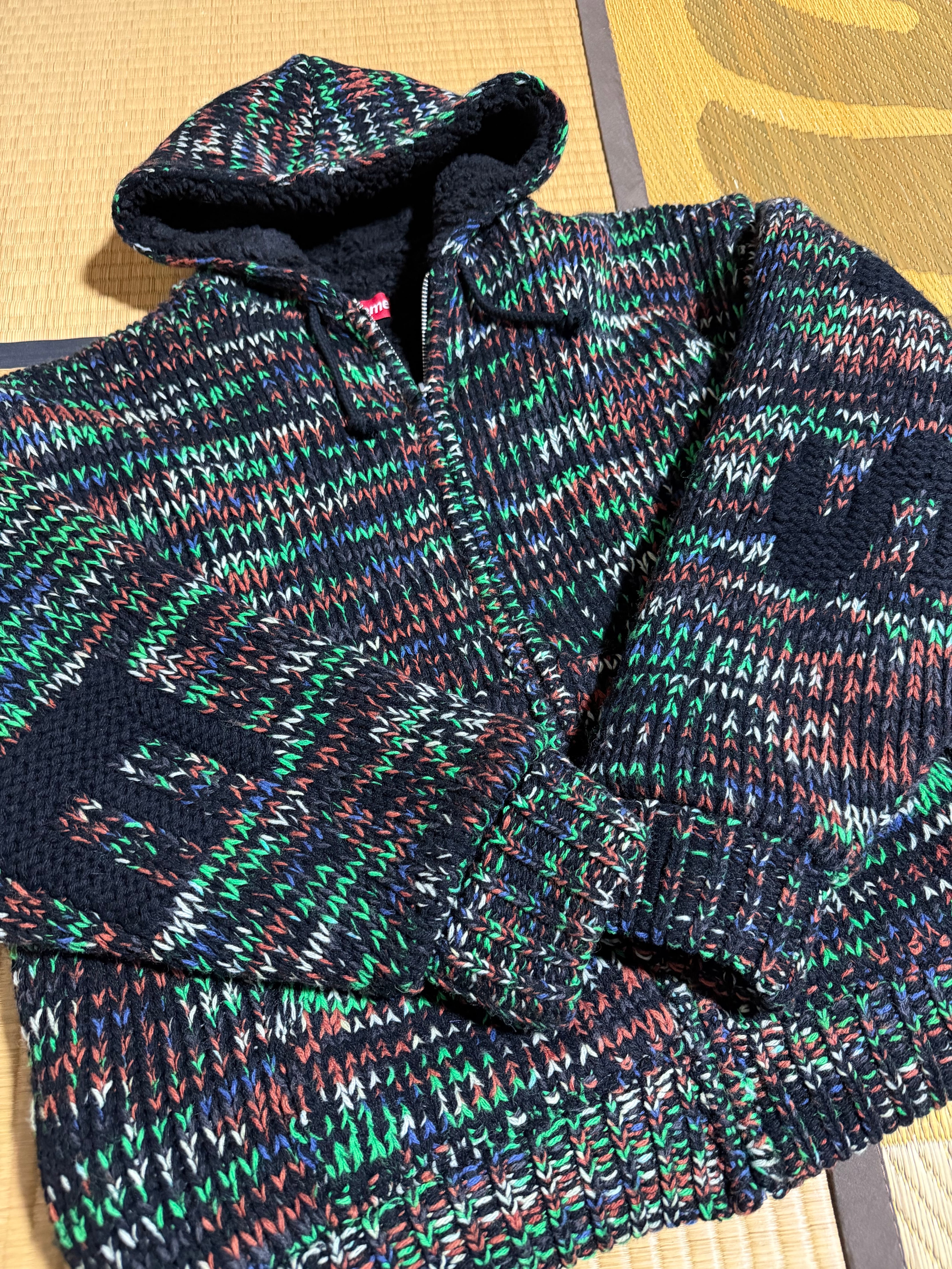 Supreme Faux Shearling Lined Zip Up Hooded Sweater "Green Melange"