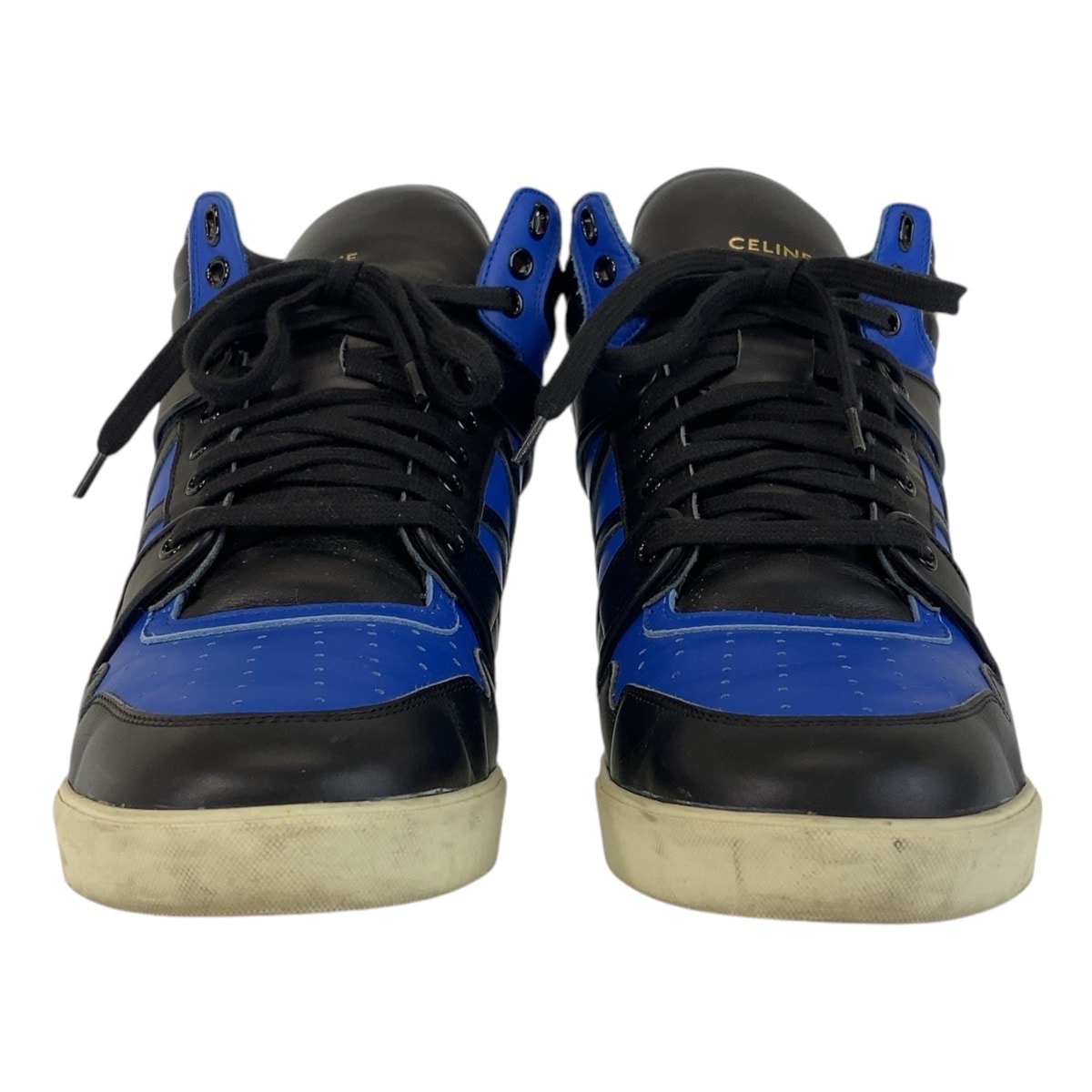 CELINE セリーヌ サイズ43 ブルー ブラック 黒 レザー スニーカー ハイカット 600923 【中古】