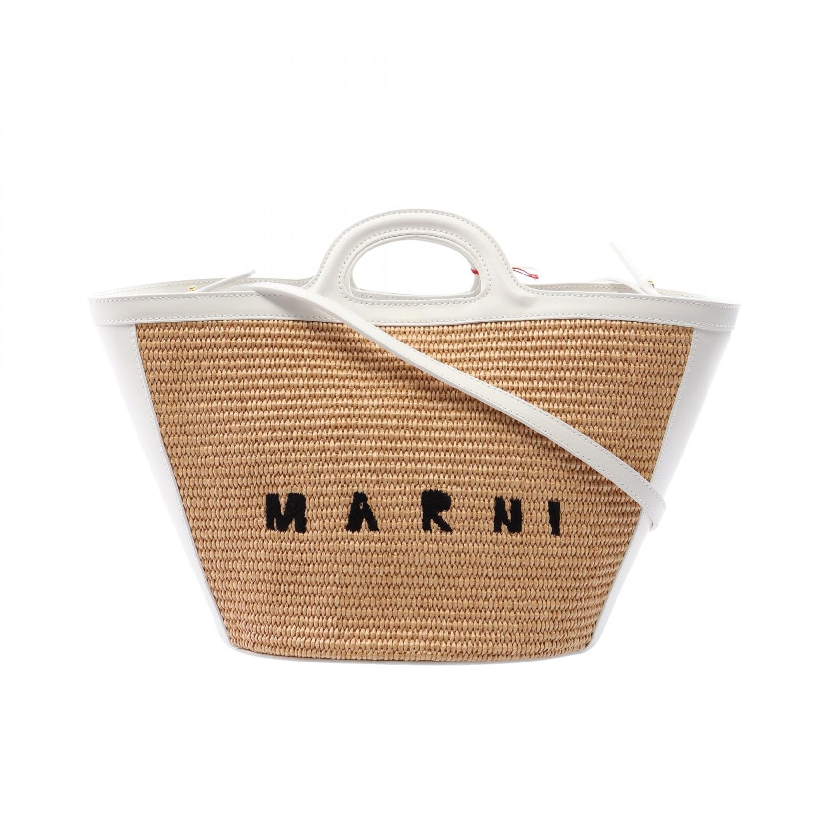 マルニ MARNI TROPICALIA SUMMER スモール 2WAY ハンドバッグ バッグ レザー ラフィア レディース ブラウン系 / ホワイト系 BMMP0068Q0P3860Z0T01 【中古】