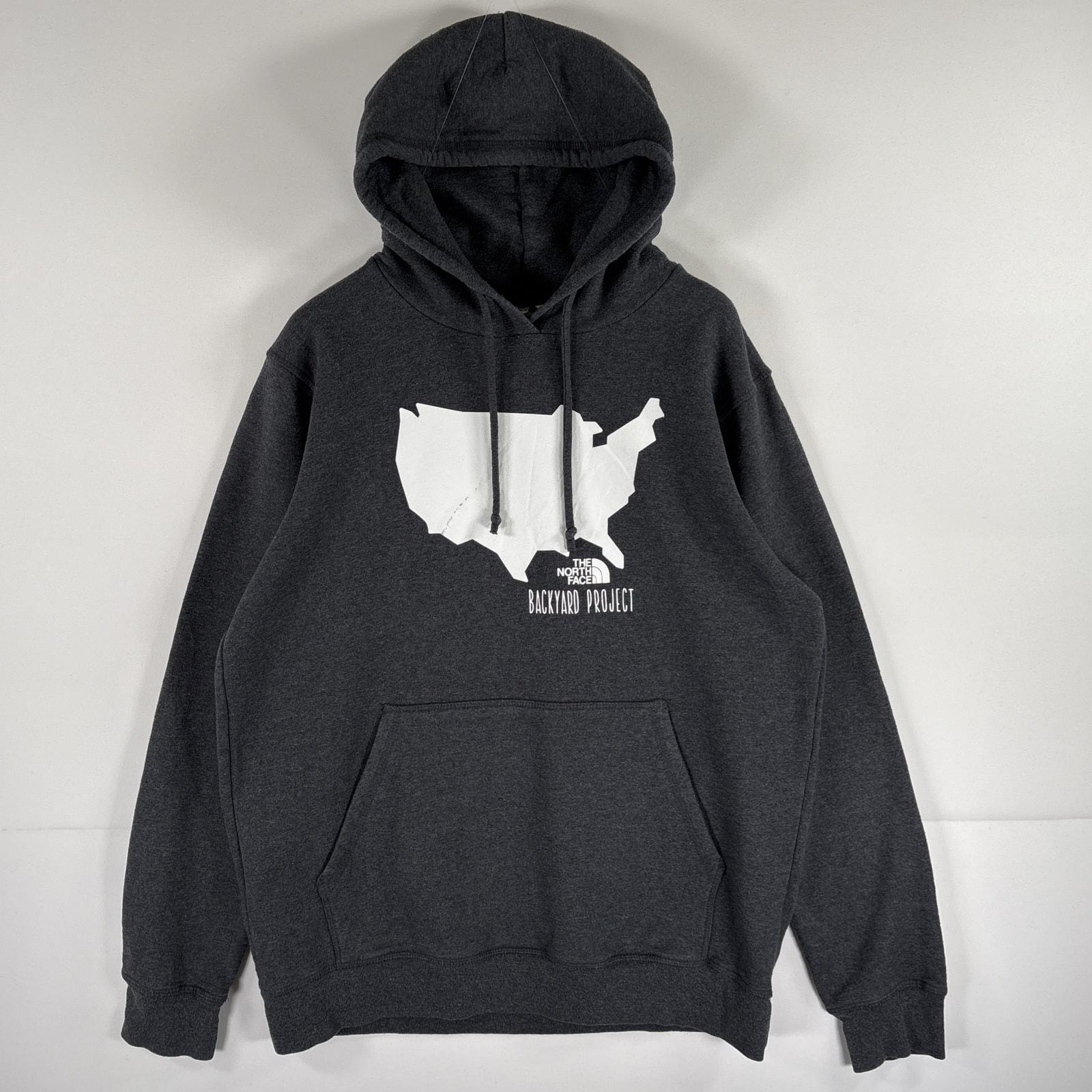 古着 ザ・ノースフェイス THE NORTH FACE USA製 パーカー スウェット プルオーバー ビッグロゴプリント アウトドア L ダークグレー メンズ