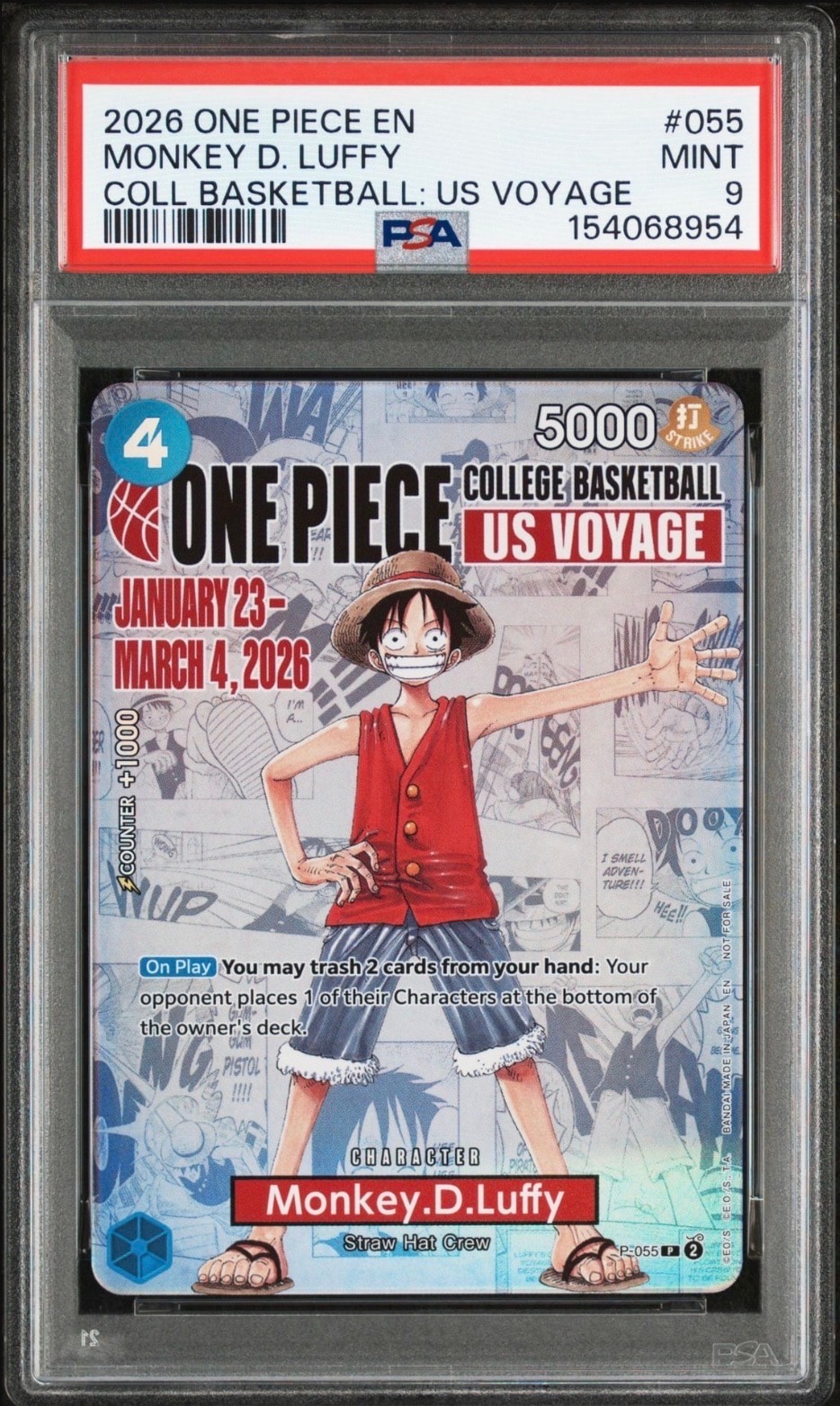 モンキー・D・ルフィ：P (開封済) [P-055]【英語版】(プロモーションカード「ワンピース カレッジ バスケットボール：USボヤージュ」)