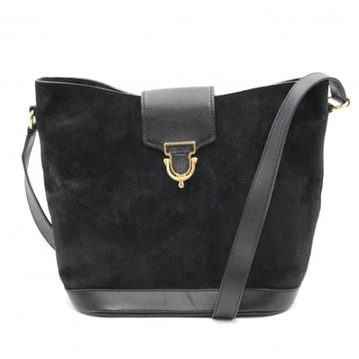 CELINE(セリーヌ)ヴィンテージ スエード ショルダーバッグ ブラック レザー ゴールド金具 レディース イタリア製 【中古】