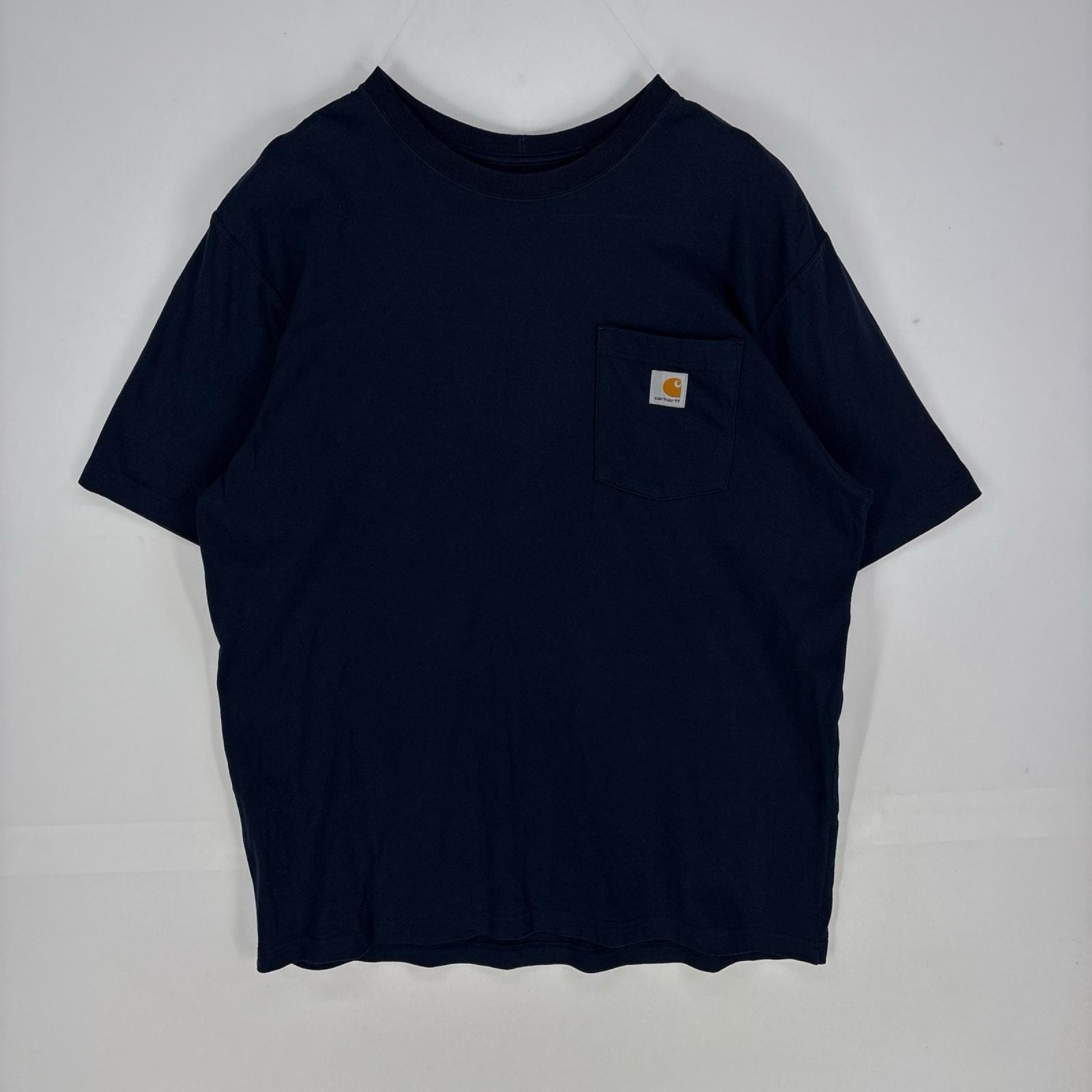 古着 カーハート Carhartt 半袖Tシャツ 胸ポケット ワンポイント クルーネック ショートスリーブ L ネイビー系 メンズ