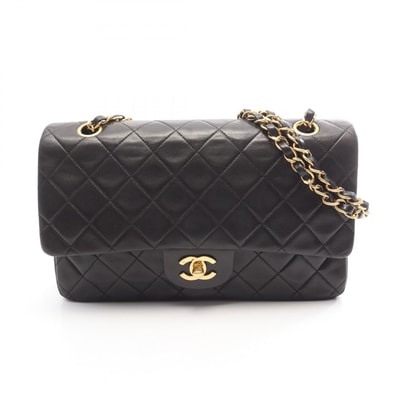 シャネル CHANEL マトラッセ Wフラップ ショルダーバッグ バッグ ラムスキン(羊革) レディース ブラック系 【中古】