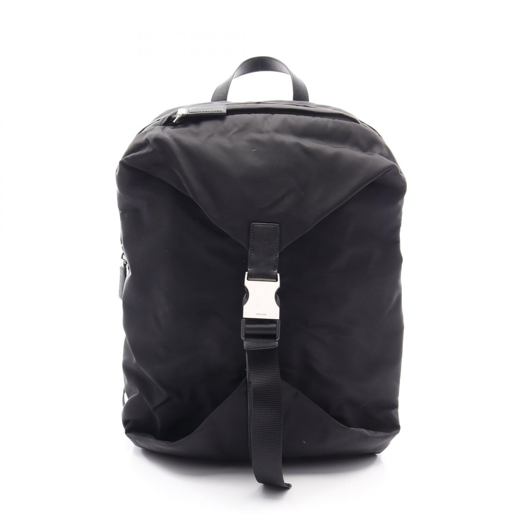 プラダ PRADA TESSUTO リュックサック バックパック バッグ ナイロン サフィアーノレザー メンズ ブラック系 2VZ028 【中古】