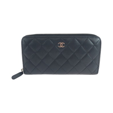美品 CHANEL シャネル マトラッセ ココマーク ブラック 黒 シルバー金具 ラムスキン 長財布 ラウンドファスナー 502825 【中古】