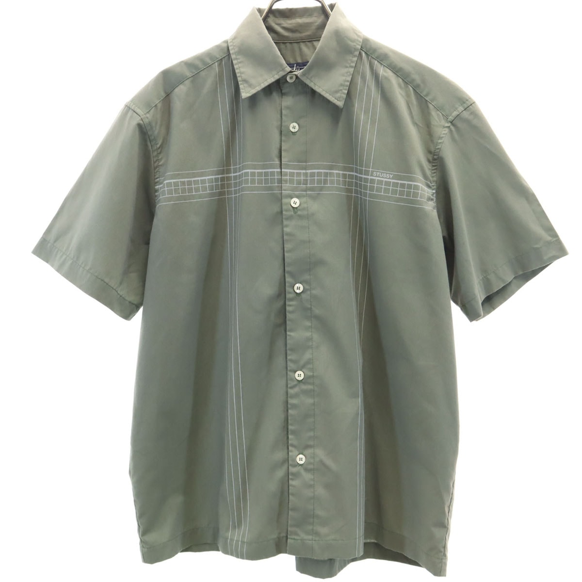 STUSSY ステューシー 90s USA製 オールド 紺タグ 半袖 シャツ S オリーブ系