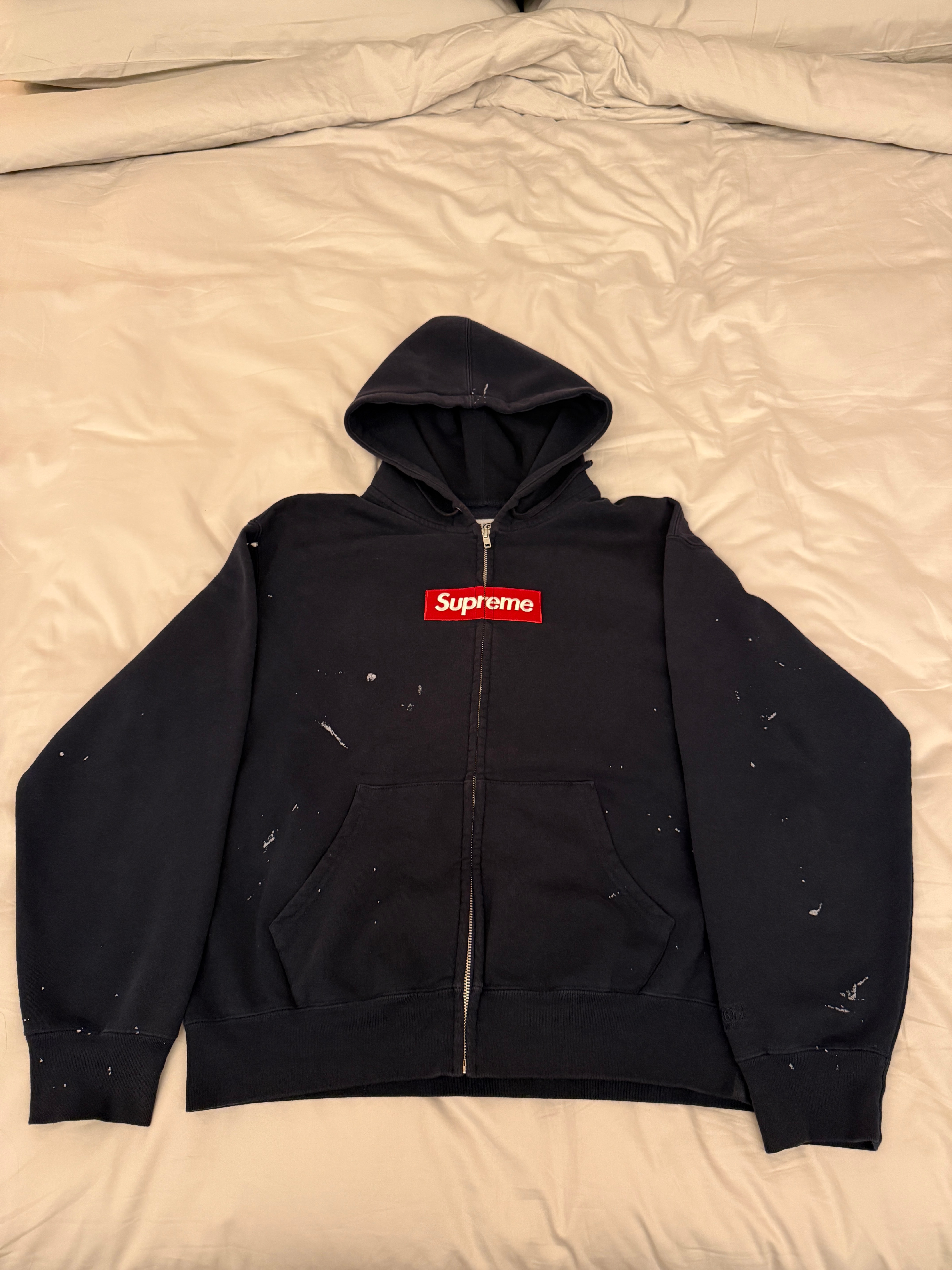Supreme x MM6 Maison Margiela Box Logo Zip Up Hooded Sweatshirt "Navy"