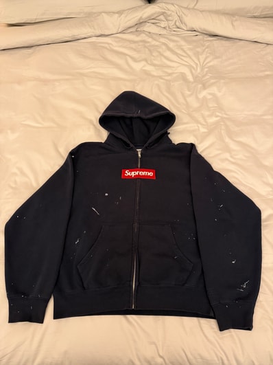 Supreme x MM6 Maison Margiela Box Logo Zip Up Hooded Sweatshirt "Navy"