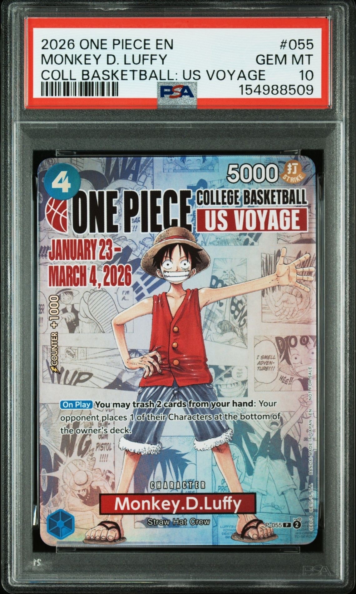 モンキー・D・ルフィ:P (開封済) [P-055]【英語版】(プロモーションカード「ワンピース カレッジ バスケットボール:USボヤージュ」)