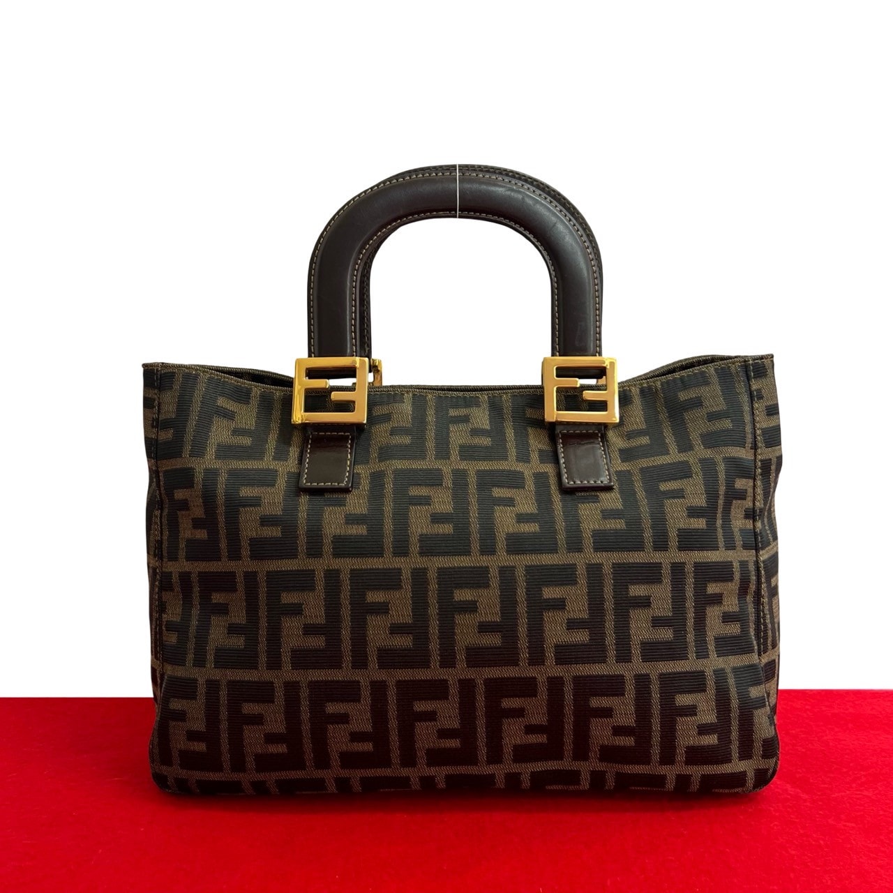 FENDI フェンディ ズッカ FF 柄 キャンバス レザー ハンドバッグ ブラウン
19151