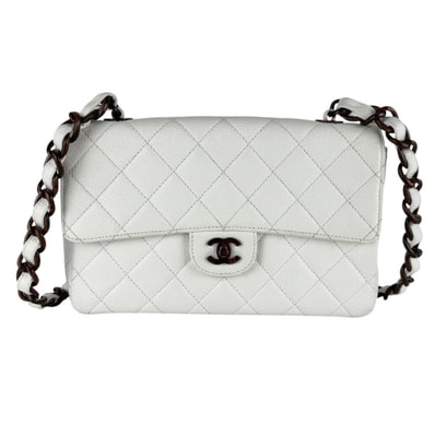 シャネル CHANEL ショルダーバッグ キャビアスキンレザー/ウッド ホワイト/ブラウン レディース【中古】 z10075