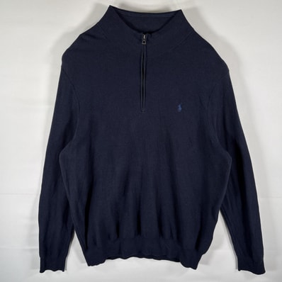 古着 ポロ・ラルフローレン POLO RALPH LAUREN サーマルトレーナー ハーフジップ ワンポイントロゴ 大きいサイズ 3XLT ダークネイビー系 メンズ