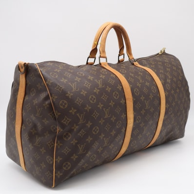 LOUIS VUITTON ルイ・ヴィトン モノグラム キーポル バンドリエール60 M41412 ボストンバッグ ブラウン ベージュ コーティングキャンバス レザー メンズ