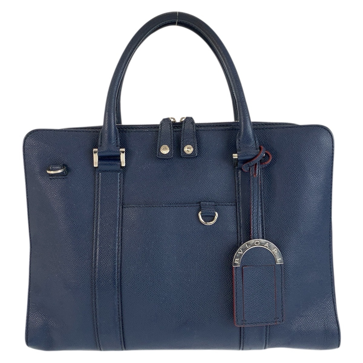 BVLGARI ブルガリ ブルガリマン ネイビー シルバー金具 レザー ビジネスバッグ ブリーフケース 601682 【中古】