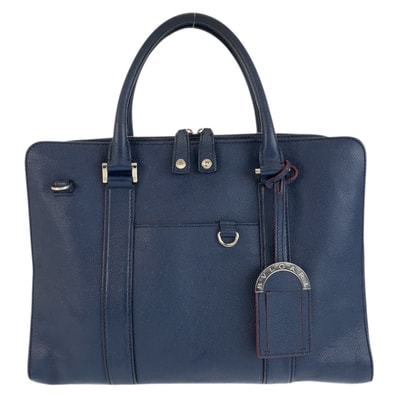 BVLGARI ブルガリ ブルガリマン ネイビー シルバー金具 レザー ビジネスバッグ ブリーフケース 601682 【中古】