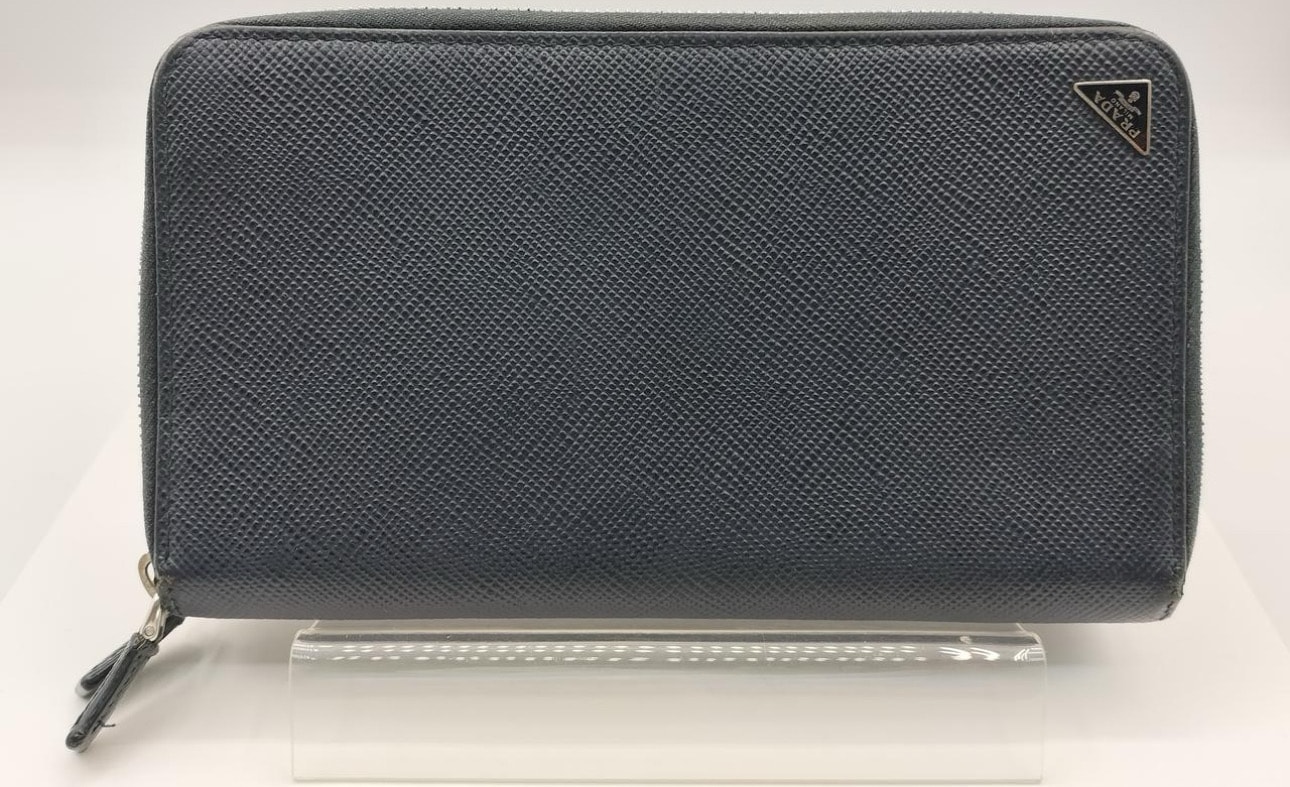 PRADA Saffiano Leather Zip Around Wallet "Black"