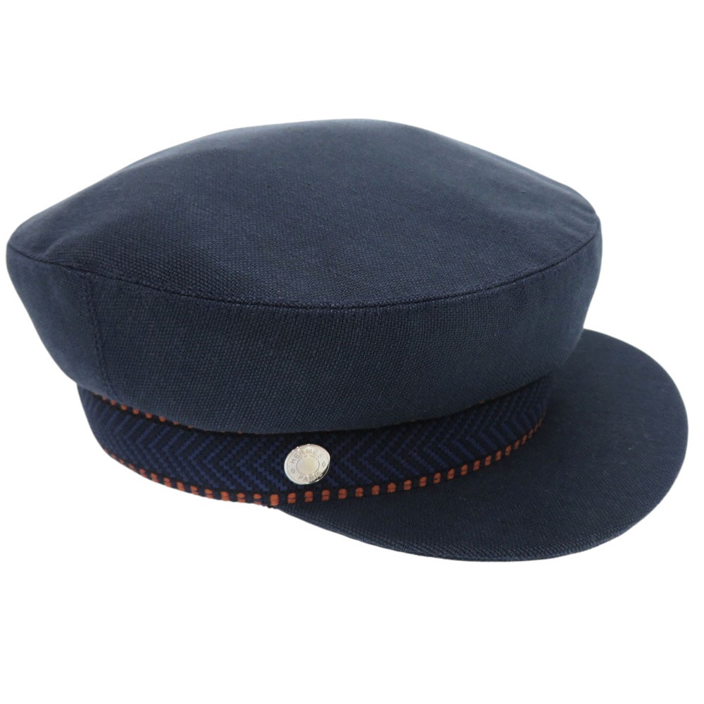 エルメス  キャスケット セリエ   麻 コットン マリン マロン