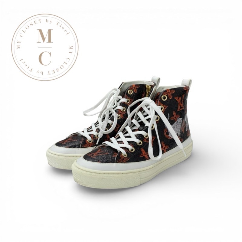 ルイヴィトン LOUIS VUITTON ステラーライン スニーカー 靴 シューズ レザー ブラウン オレンジ ホワイト ゴールド ハイカットスニーカー キャットグラム