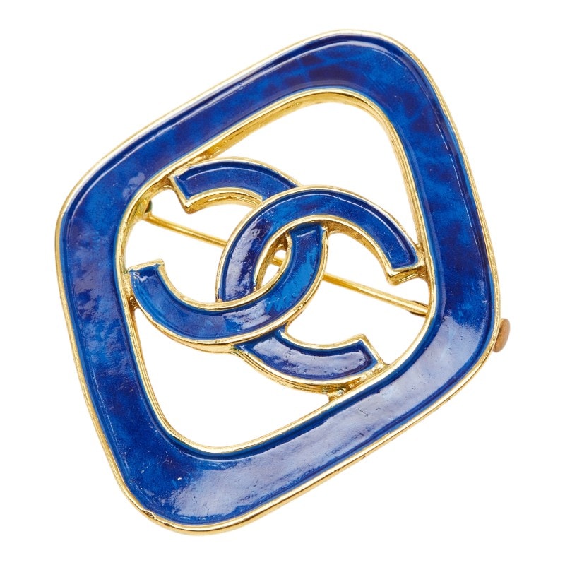 シャネル ココマーク ヴィンテージ ひし形 ブローチ 93C刻印 ゴールド ブルー メッキ レディース CHANEL 【中古】
