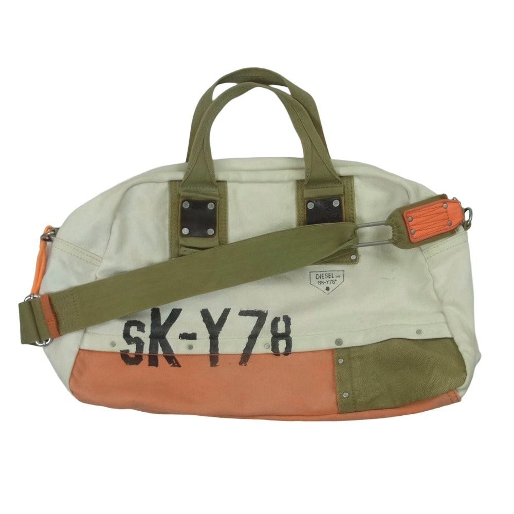 DIESEL ディーゼル キャンバス ボストン バッグ ショルダーバッグ オフホワイト系 オレンジ系 カーキグリーン系【中古】