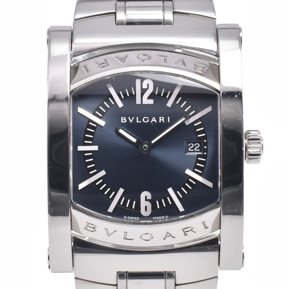 ブルガリ BVLGARI AA39S アショーマ デイト ネイビー クォーツ レディース 良品 腕時計 R#149048