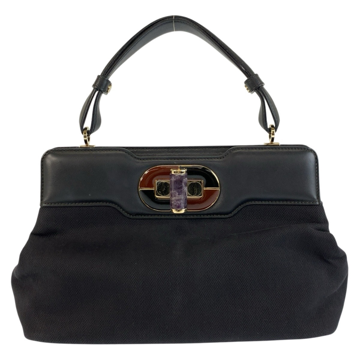 美品 BVLGARI ブルガリ イザベラ ロッセリーニ ブラック ゴールド金具 レザー ハンドバッグ 603157 【中古】