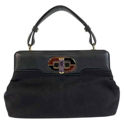 美品 BVLGARI ブルガリ イザベラ ロッセリーニ ブラック ゴールド金具 レザー ハンドバッグ 603157 【中古】