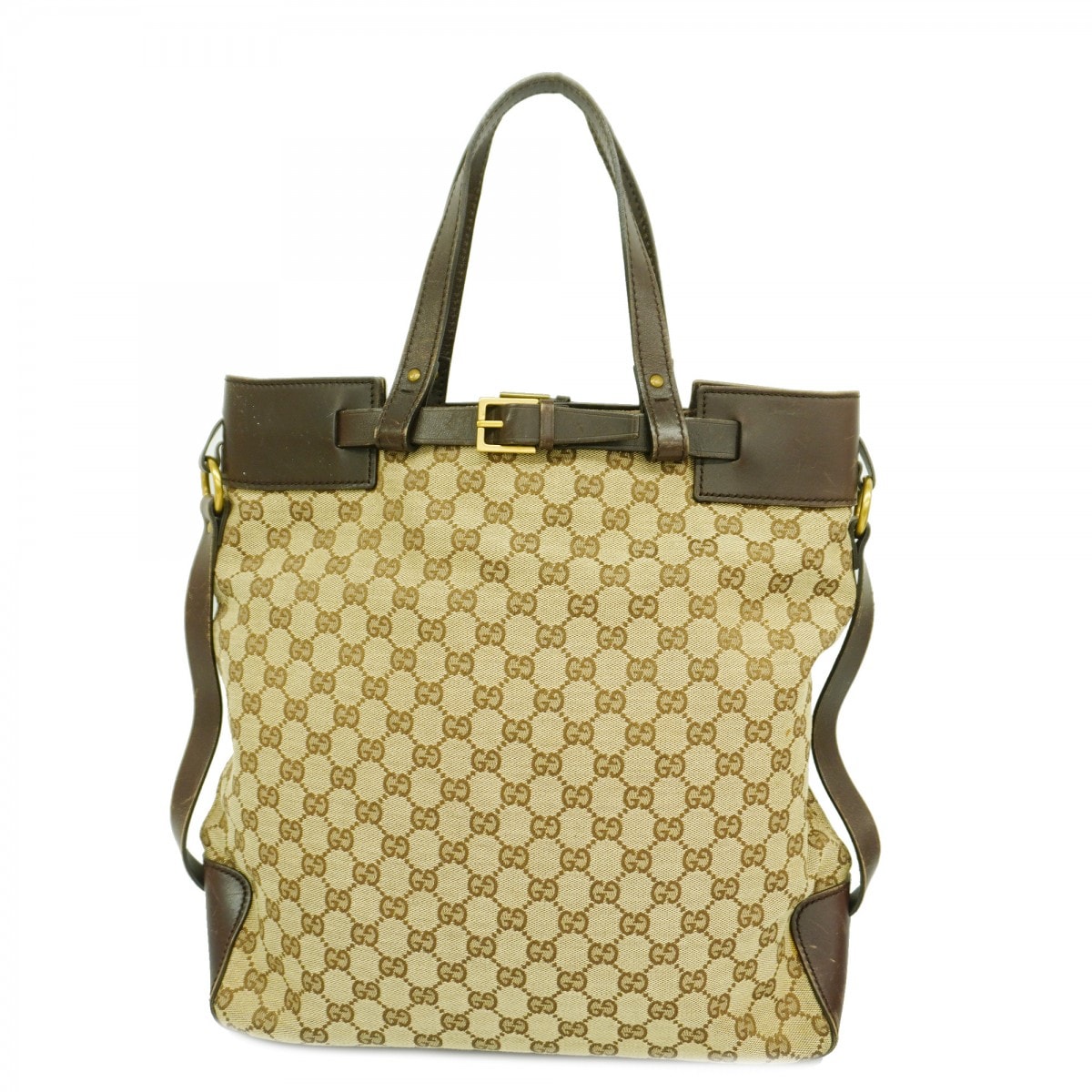 【6ce6475-k】グッチ トートバッグ GGキャンバス 107756 キャンバス ベージュ ブラウン ゴールド金具【中古】レディース