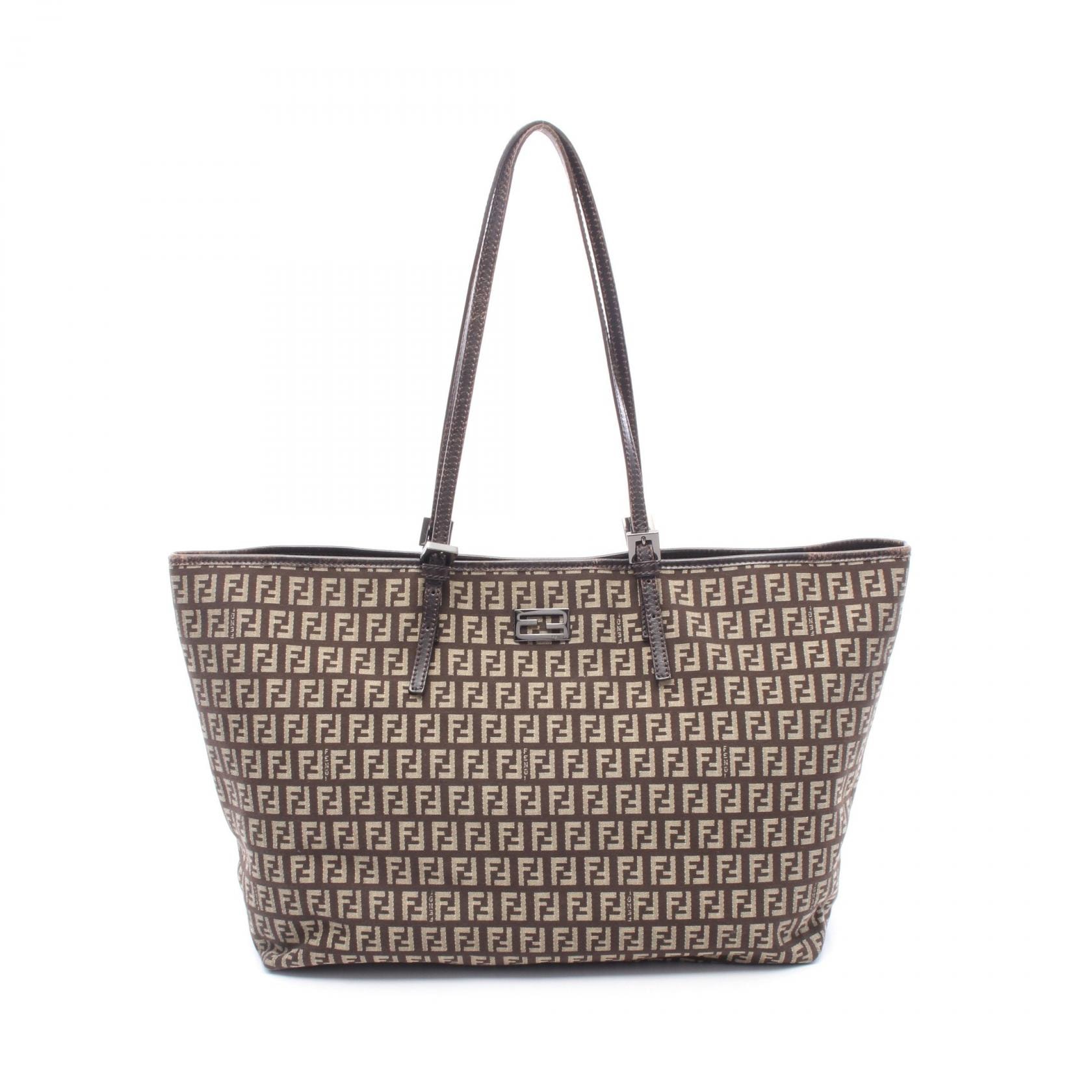 フェンディ FENDI ズッキーノ トートバッグ バッグ キャンバス レザー レディース ブラウン系 / ベージュ系 8BH127 【中古】