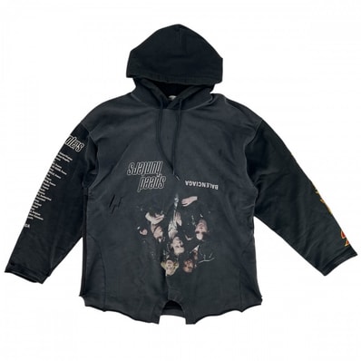 BALENCIAGA バレンシアガ パーカー プルオーバー スピードハンターズ トップス アップサイドダウンフーディ ロゴプリント 服 アパレル 698156 ブラック 黒 グレー コットン メンズ 秋 冬【中古品】