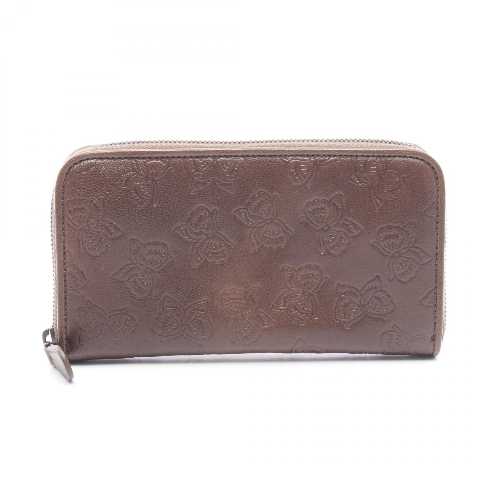 ボッテガヴェネタ BOTTEGA VENETA バタフライモチーフ ラウンド長財布 財布 レザー レディース ブラウン系 【中古】