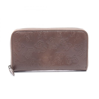 ボッテガヴェネタ BOTTEGA VENETA バタフライモチーフ ラウンド長財布 財布 レザー レディース ブラウン系 【中古】