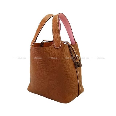 HERMES エルメス ハンドバッグ ピコタンロック 18 PM エクラ ゴールド/ローズサクラ トリヨンクレマンス/スイフト シルバー金具 W刻印 新品未使用
