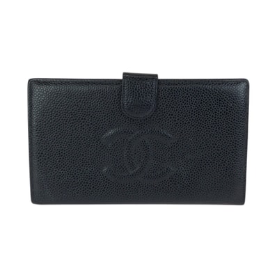 美品 CHANEL シャネル ヴィンテージ ココマーク ブラック 黒 ゴールド金具 キャビアスキン 長財布 ロングウォレット 601755 【中古】