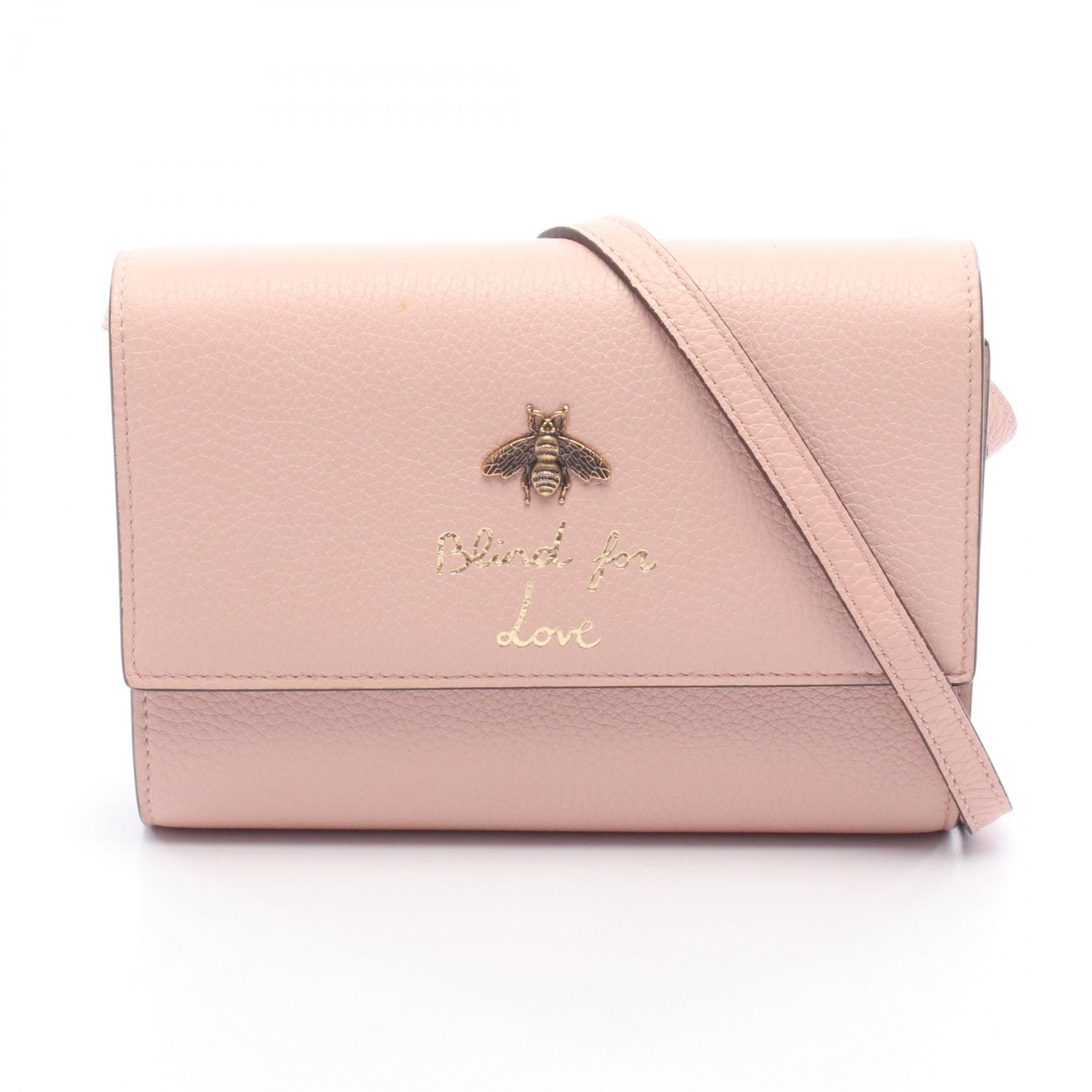 グッチ GUCCI アニマリエ ビー ショルダーバッグ バッグ レザー レディース ピンク系 498097 【中古】