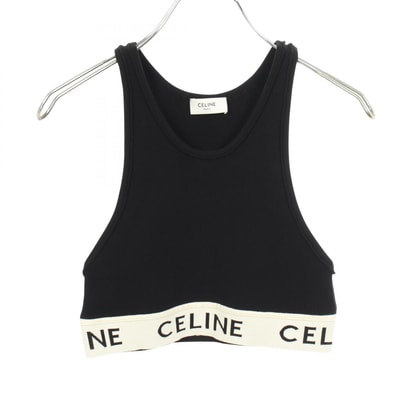 セリーヌ CELINE ロゴ アスレチック ニット スポーツブラ タンクトップ 衣料品 トップス コットン レディース ブラック系 2A68L372N 【中古】