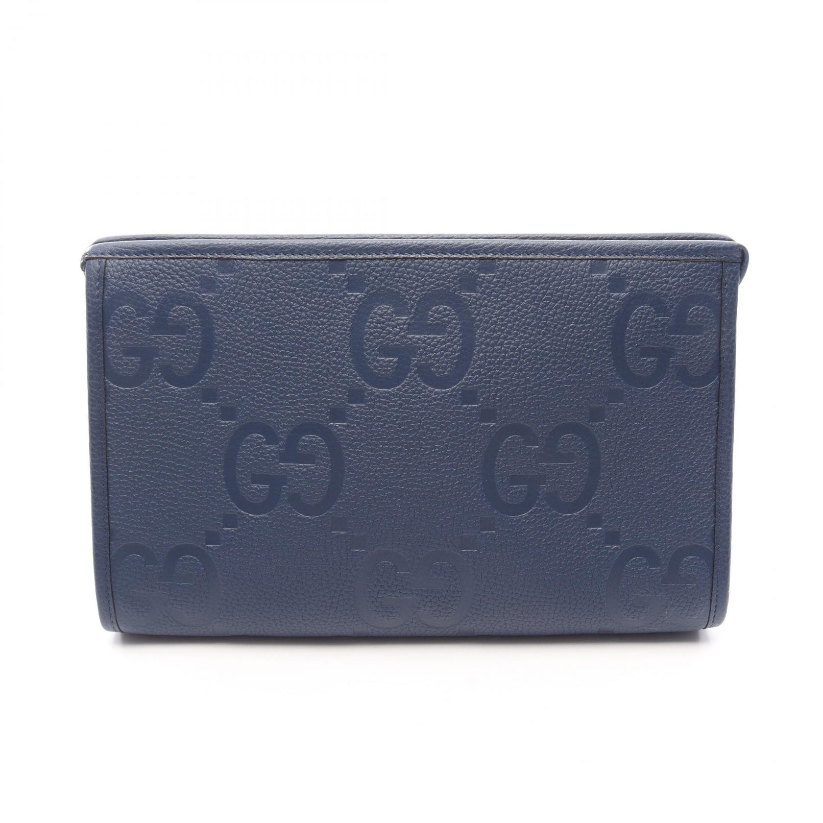 グッチ GUCCI ジャンボGG ポーチ セカンドバッグ クラッチバッグ バッグ レザー メンズ ブルー系 739490 【中古】