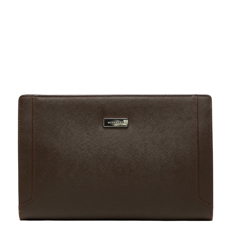 バーバリー ロゴプレート セカンドバッグ クラッチバッグ ブラウン レザー レディース BURBERRY 【中古】