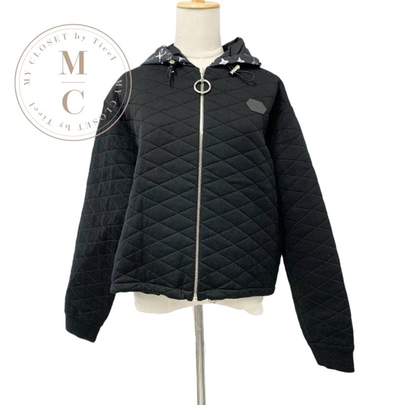 ルイヴィトン LOUIS VUITTON アウター ブラック ホワイト モノグラム フーディ キルティング ジップアップ ジャケット