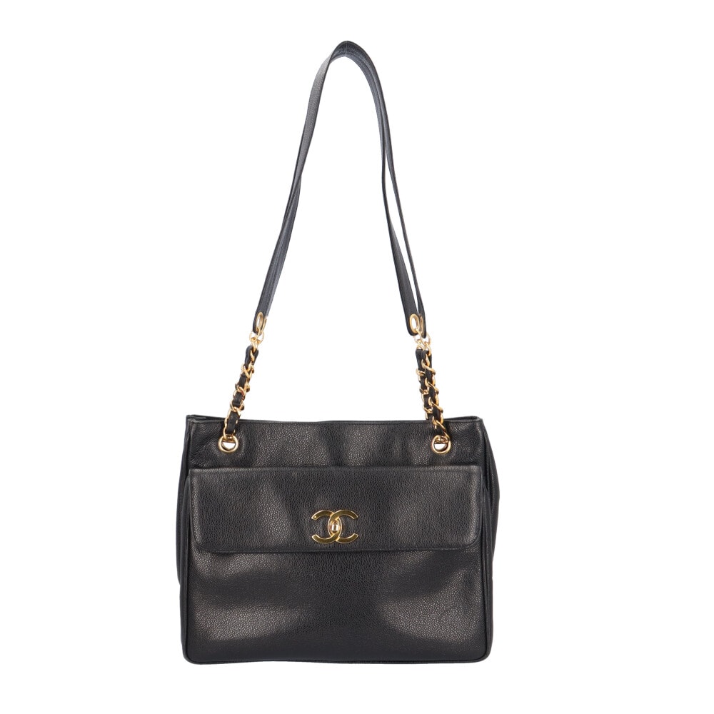 シャネル ココマーク トートバッグ キャビアスキン ブラック レディース CHANEL  中古